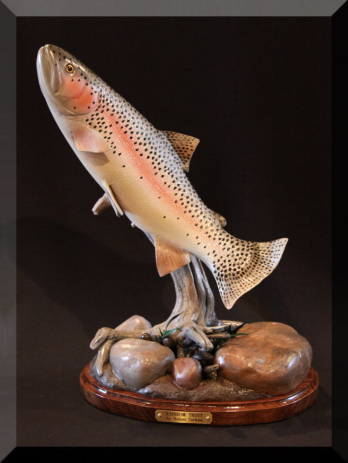 Custom wood fish carvings. Trout, Steelhead, warm water and